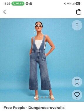 Free People Women's Blue Denim Dungaree Overalls